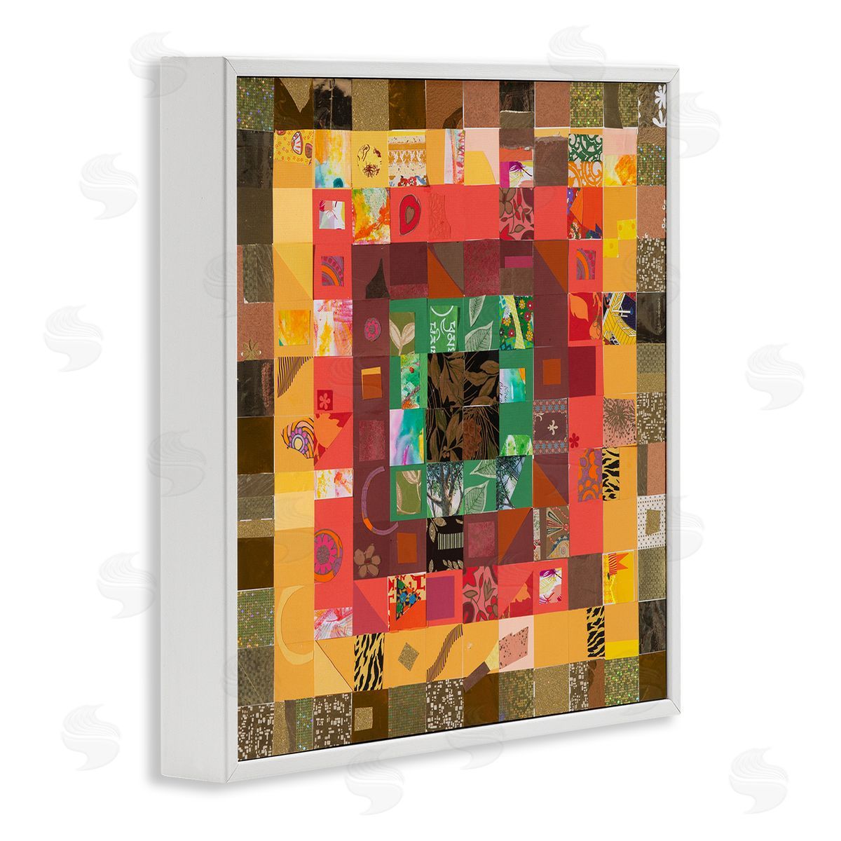 Pamela Fingado Patterned Geometric Collage White Framed Giclee Wall Artside_