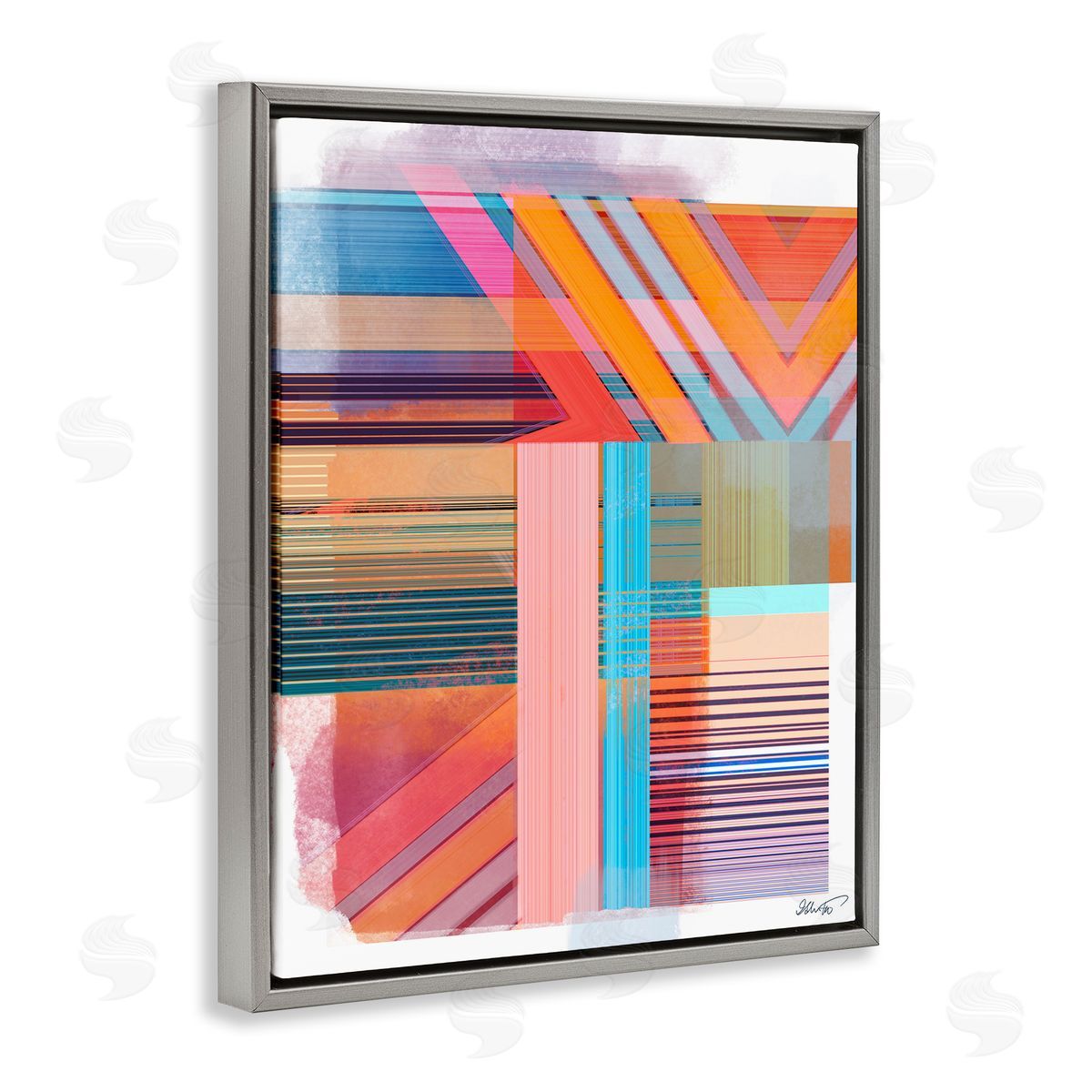 Ishita Banerjee Modern Overlapping Patterns Gray Floater Frame Canvas Artside_