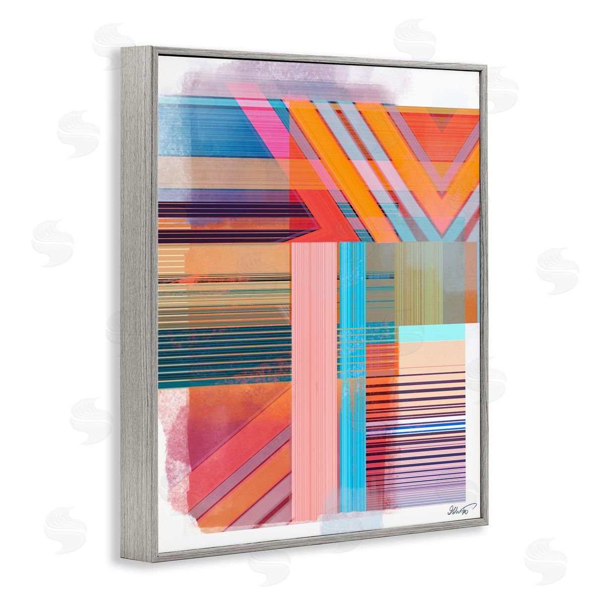 Ishita Banerjee Modern Overlapping Patterns Gray Framed Giclee Wall Artside_