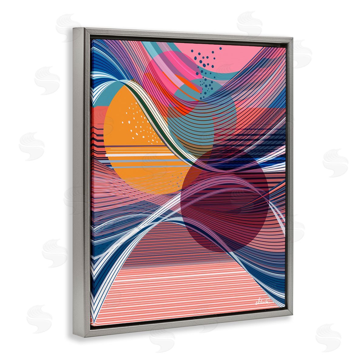 Ishita Banerjee Waves & Circles Abstraction Gray Floater Frame Canvas Artside_