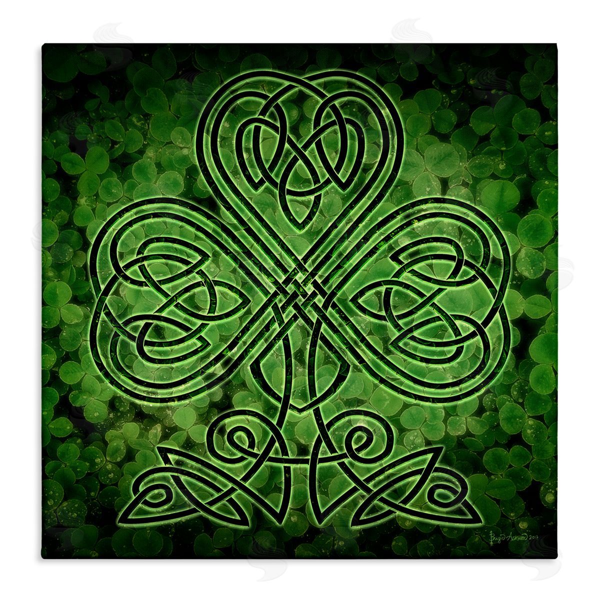 Green Celtic Shamrock Knot Canvas Wall Art, Home Decor by Brigid Ashwood