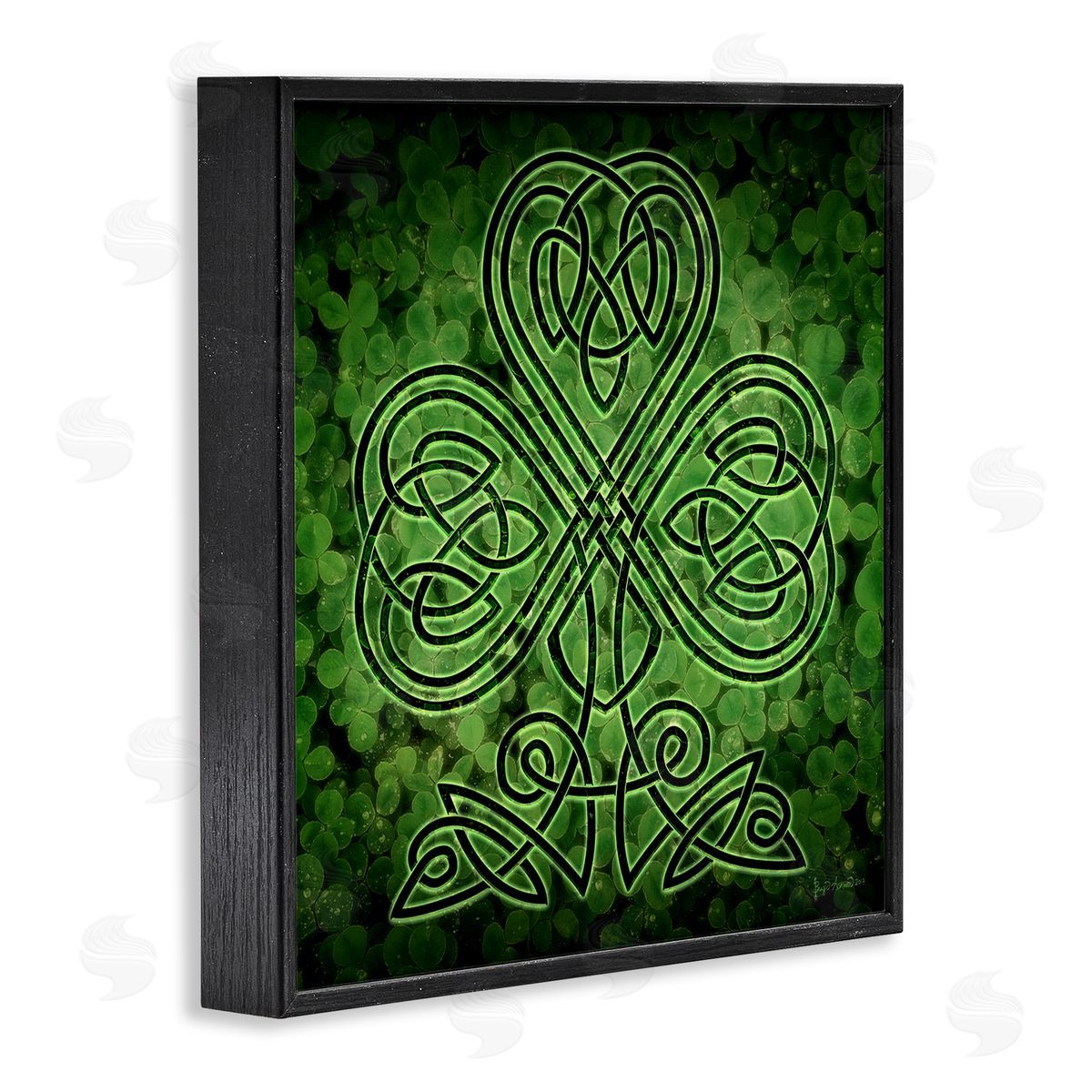 Green Celtic Shamrock Knot Black Frame Print Wall Art, Home Decor by Brigid Ashwood