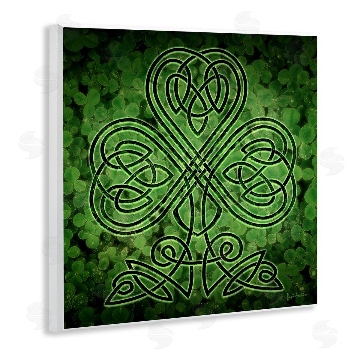 Green Celtic Shamrock Knot Wood Plaque Wall Art, Home Decor by Brigid Ashwood