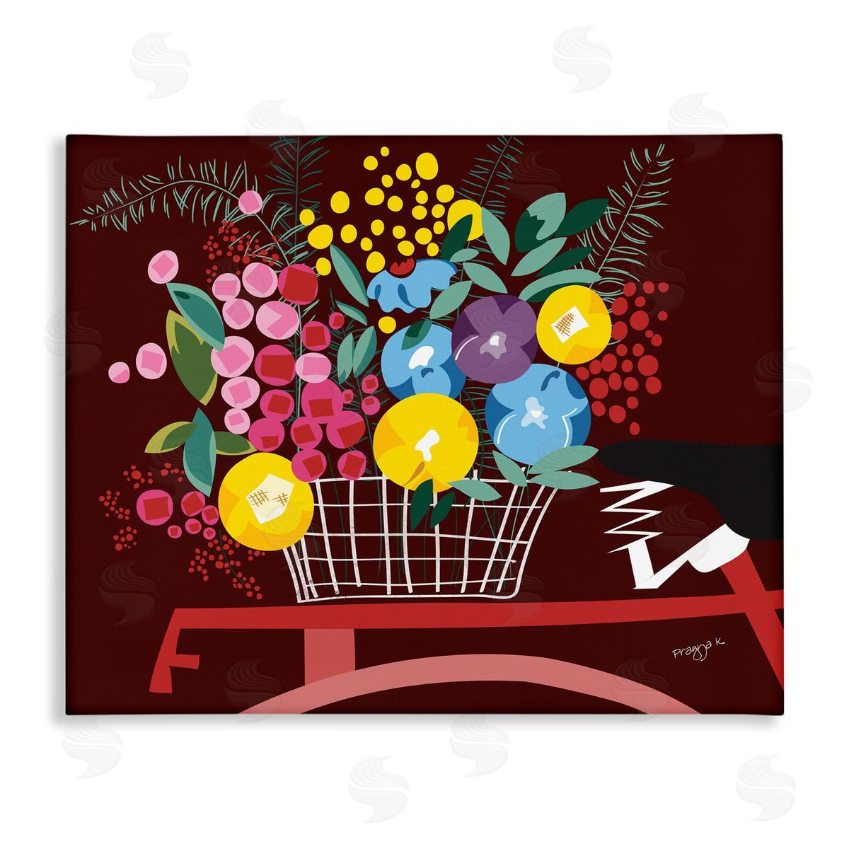 Pragya Kothari Modern Flower Basket Canvas Wall Art