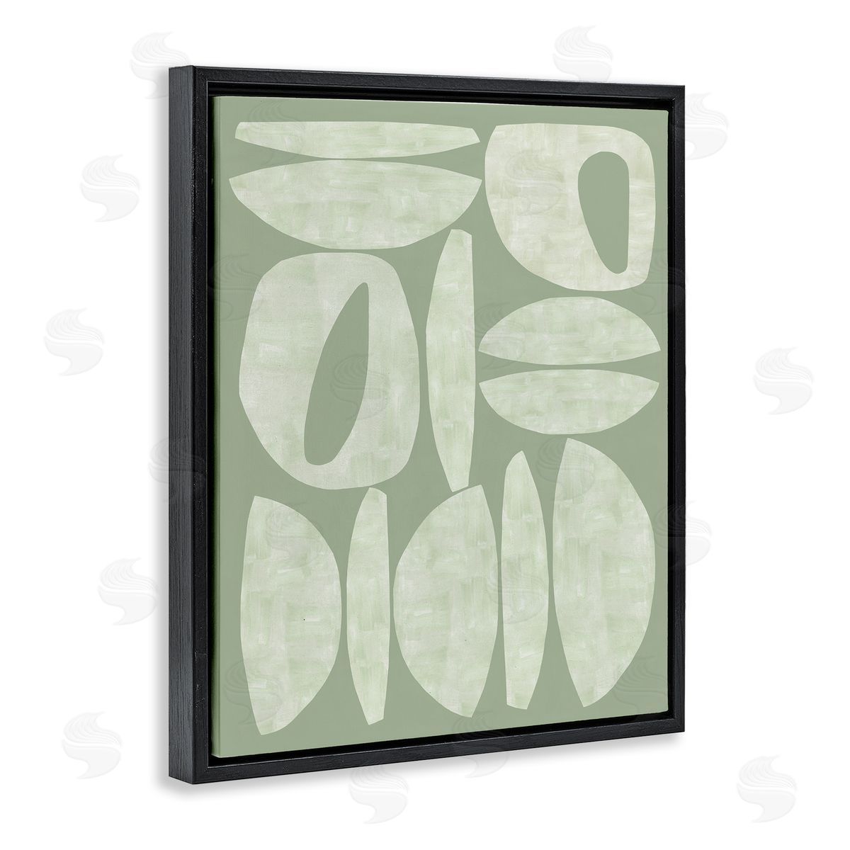 Flora Kouta Green Contemporary Shapes Black Floater Frame Canvas Artside_