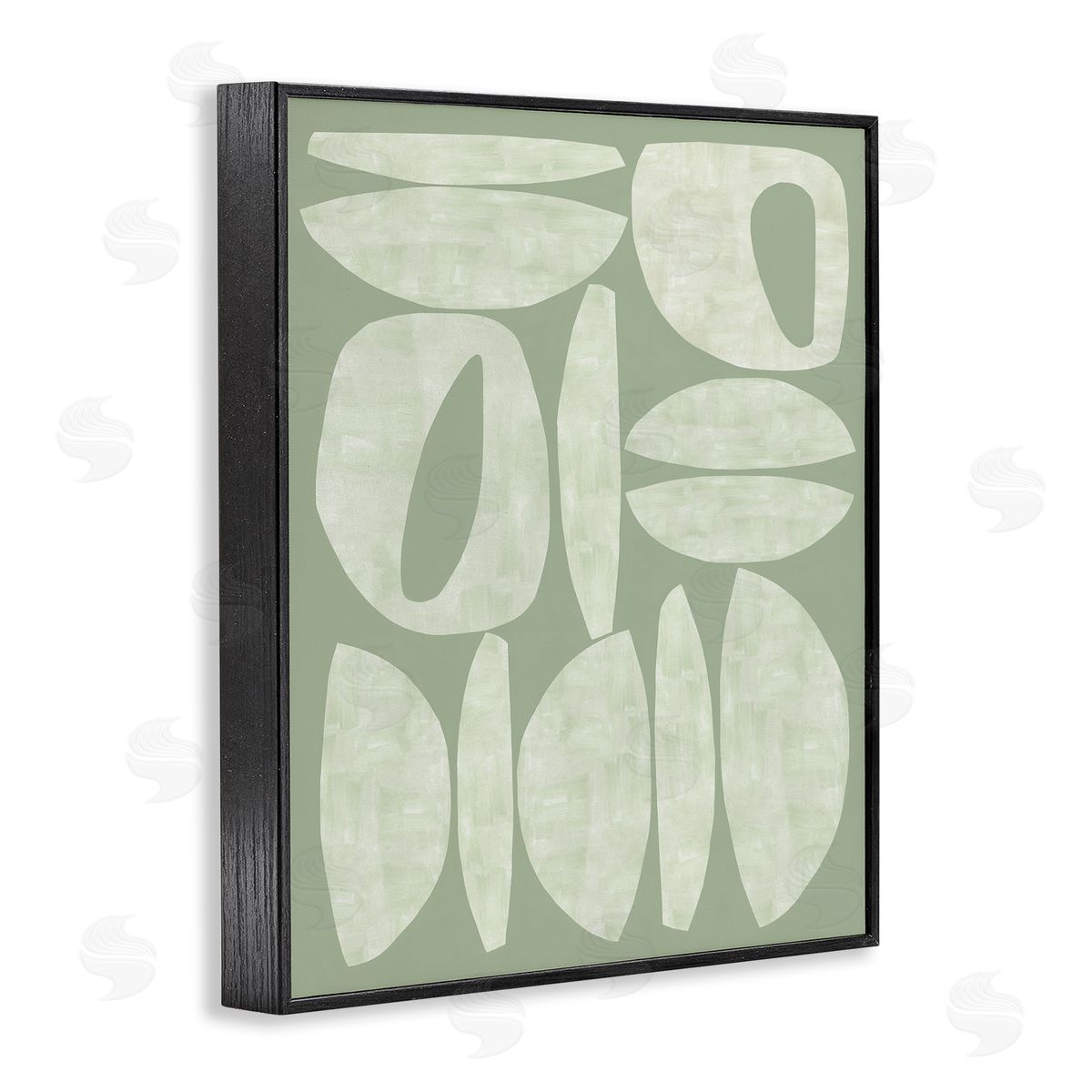Flora Kouta Green Contemporary Shapes Black Framed Giclee Wall Artside_