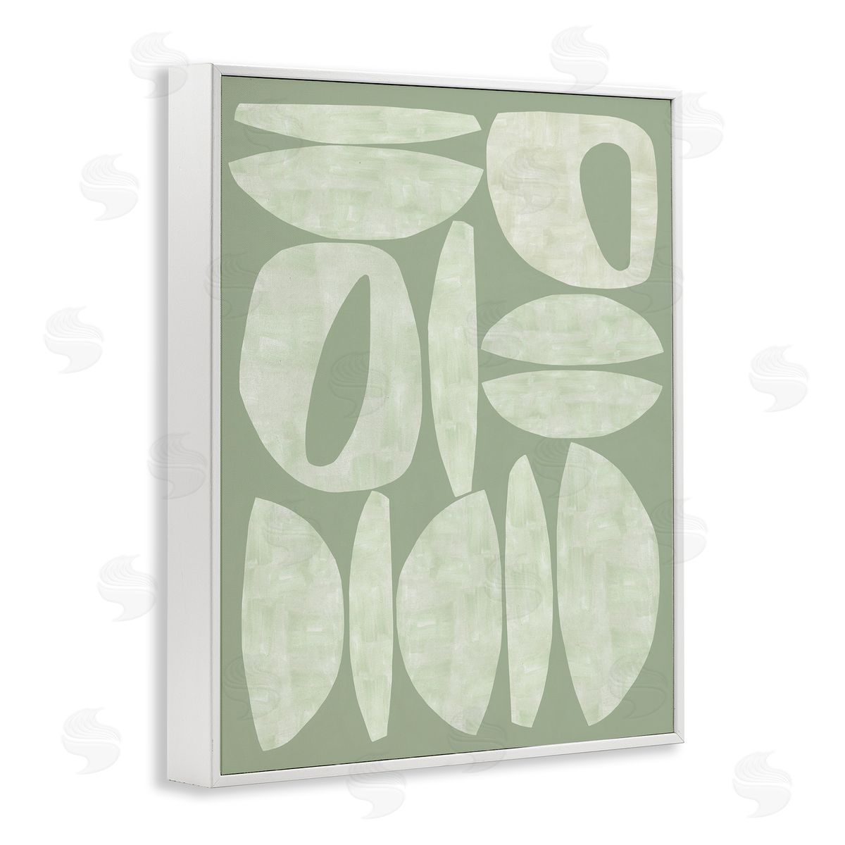 Flora Kouta Green Contemporary Shapes White Framed Giclee Wall Artside_
