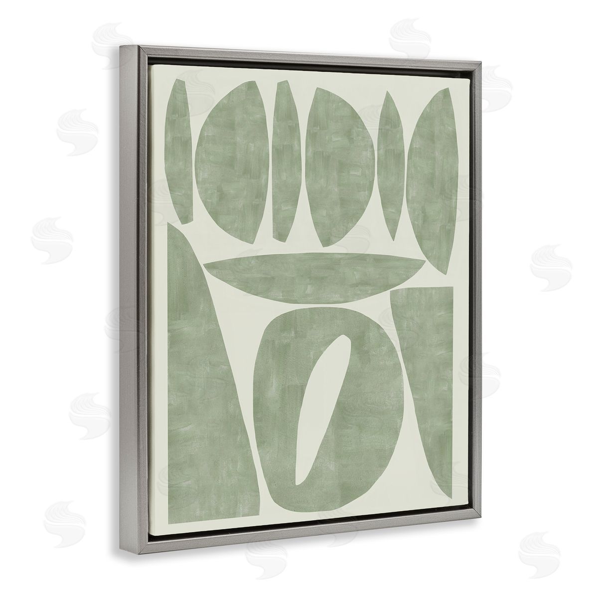 Flora Kouta Modern Green Shapes Gray Floater Frame Canvas Artside_