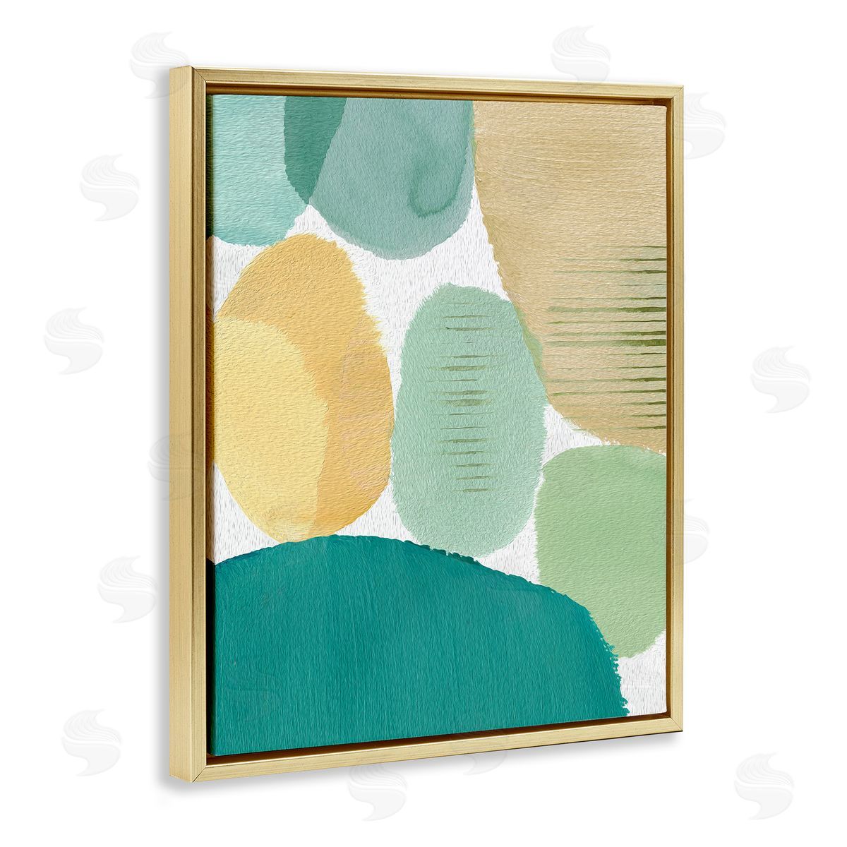 Flora Kouta Green & Yellow Circles Gold Floater Frame Canvas Artside_