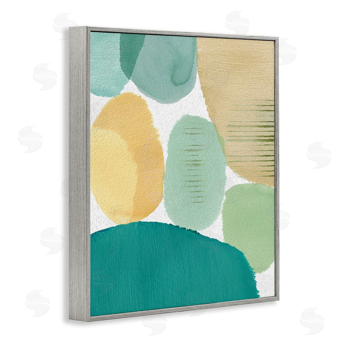 Flora Kouta Green & Yellow Circles Gray Framed Giclee Wall Artside_