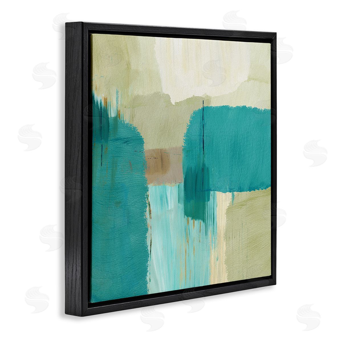 Flora Kouta Turquoise Brush Strokes Black Floater Frame Canvas Artside_