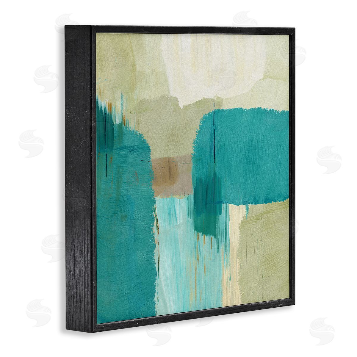 Flora Kouta Turquoise Brush Strokes Black Framed Giclee Wall Artside_