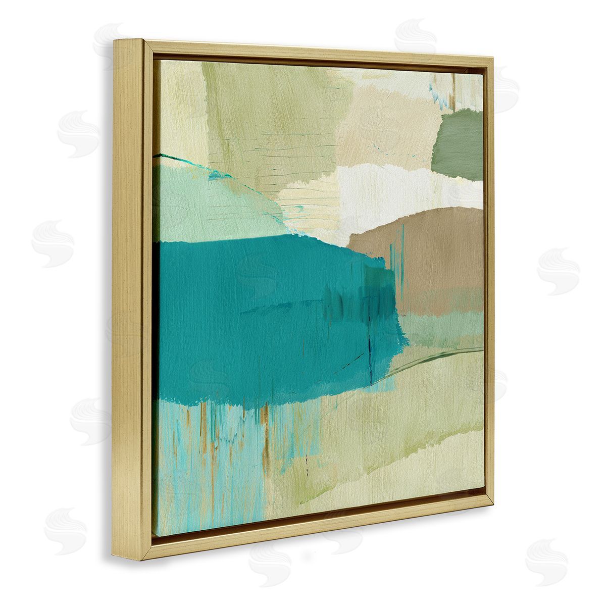 Flora Kouta Green & Blue Abstraction Gold Floater Frame Canvas Artside_