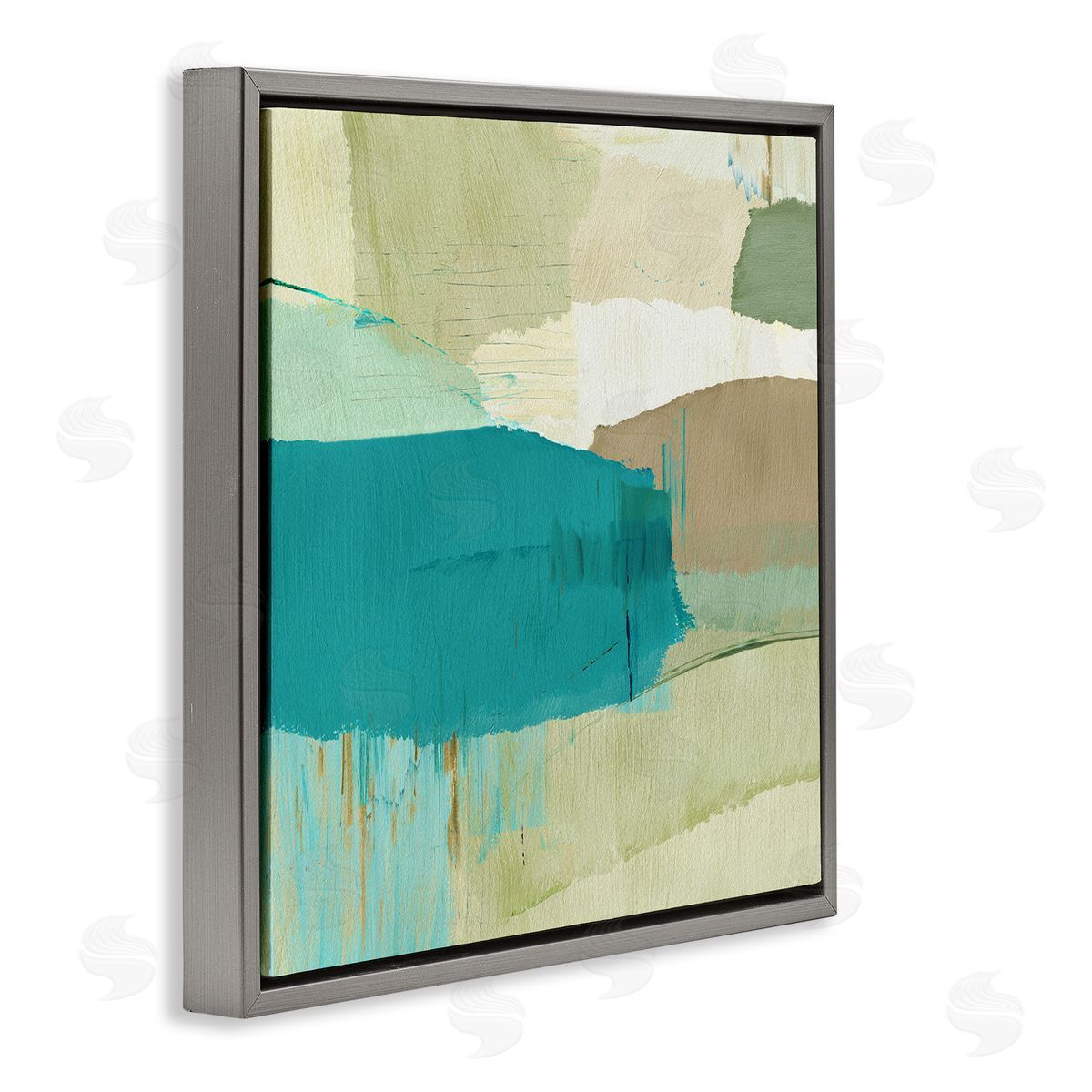 Flora Kouta Green & Blue Abstraction Gray Floater Frame Canvas Artside_
