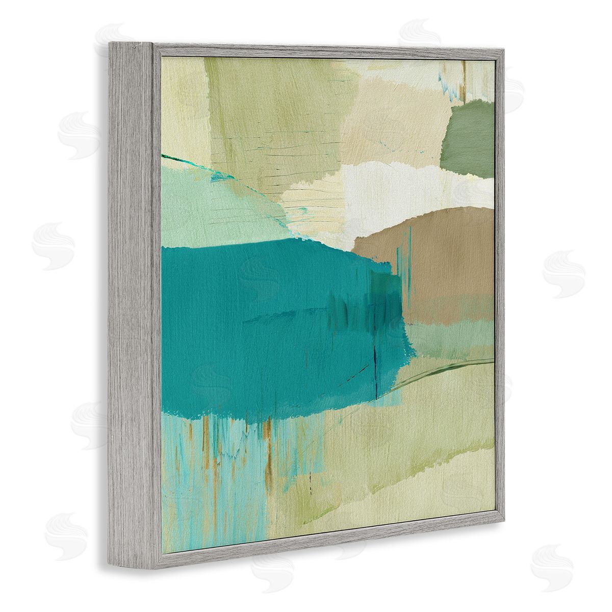 Flora Kouta Green & Blue Abstraction Gray Framed Giclee Wall Artside_