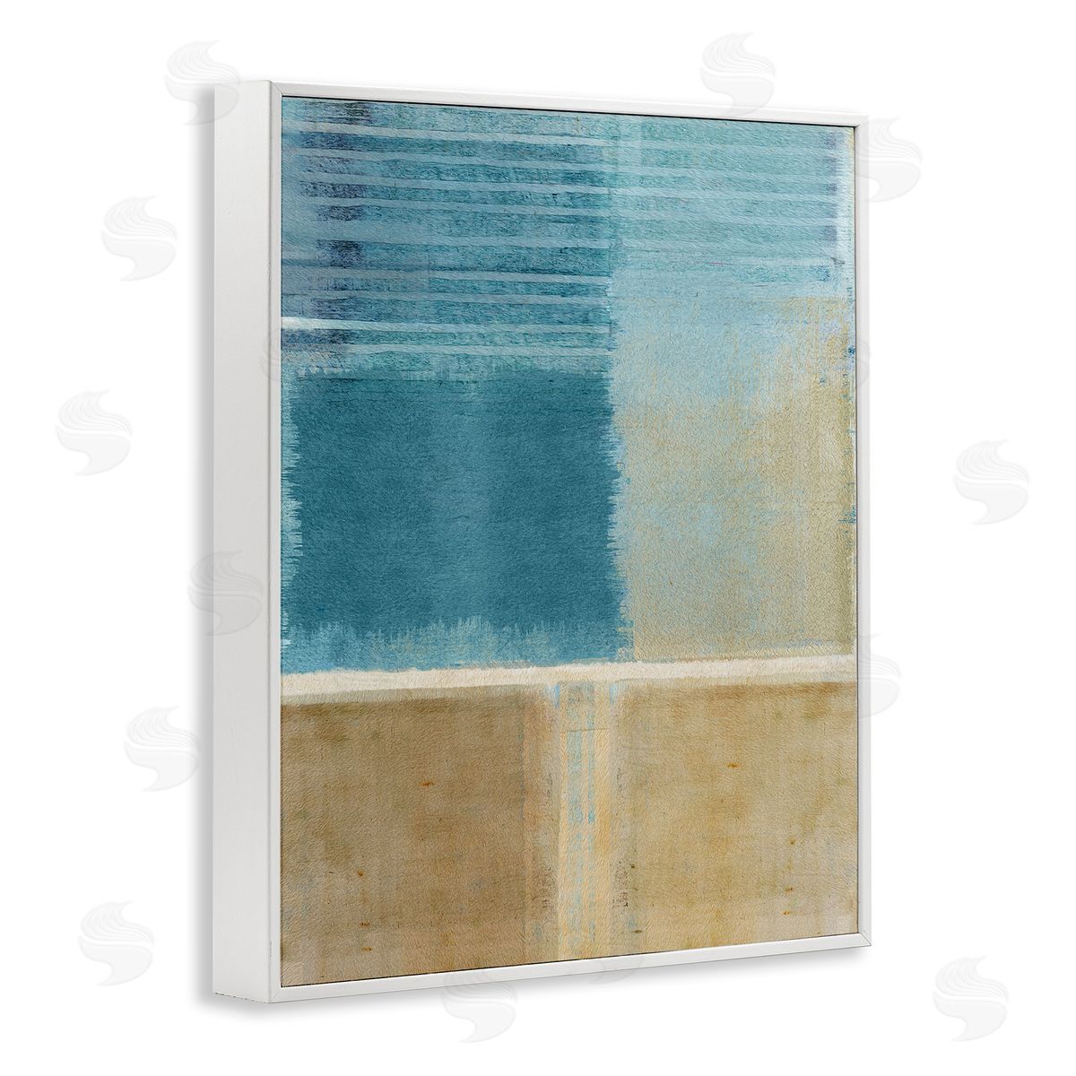 Flora Kouta Blue & Tan Painting White Framed Giclee Wall Artside_