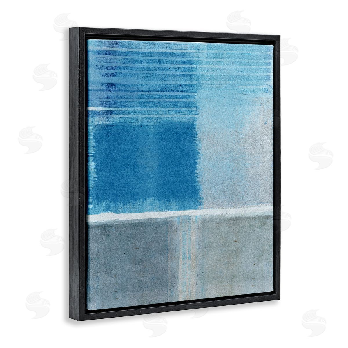 Flora Kouta Blue & Grey Abstract Black Floater Frame Canvas Artside_