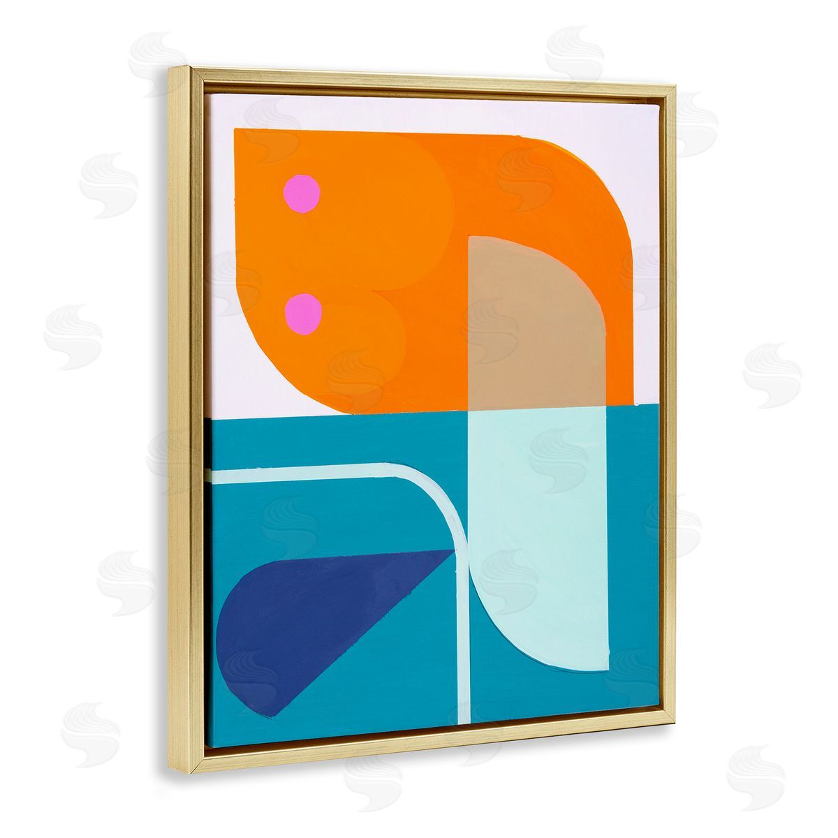 Marion Griese Orange & Blue Contemporary Gold Floater Frame Canvas Artside_