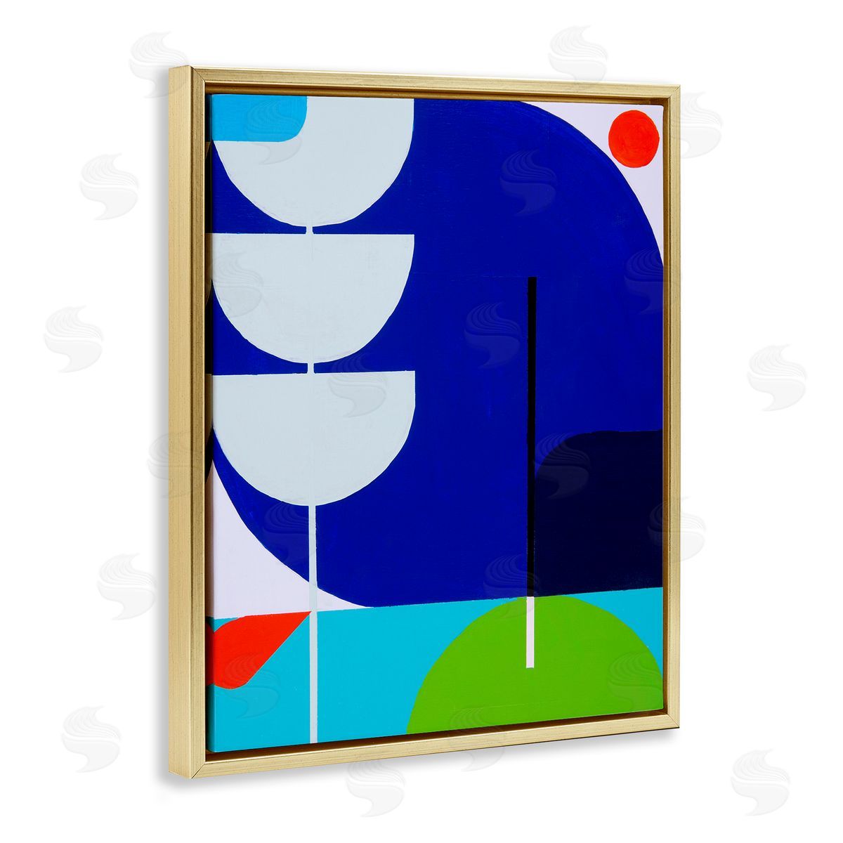 Marion Griese Blue Contemporary Shapes Gold Floater Frame Canvas Artside_