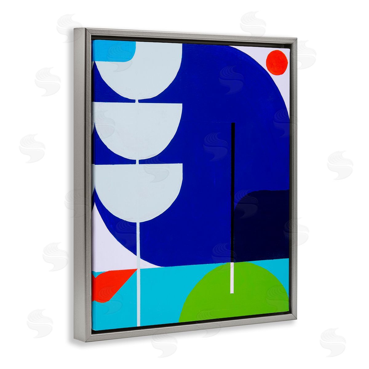 Marion Griese Blue Contemporary Shapes Gray Floater Frame Canvas Artside_
