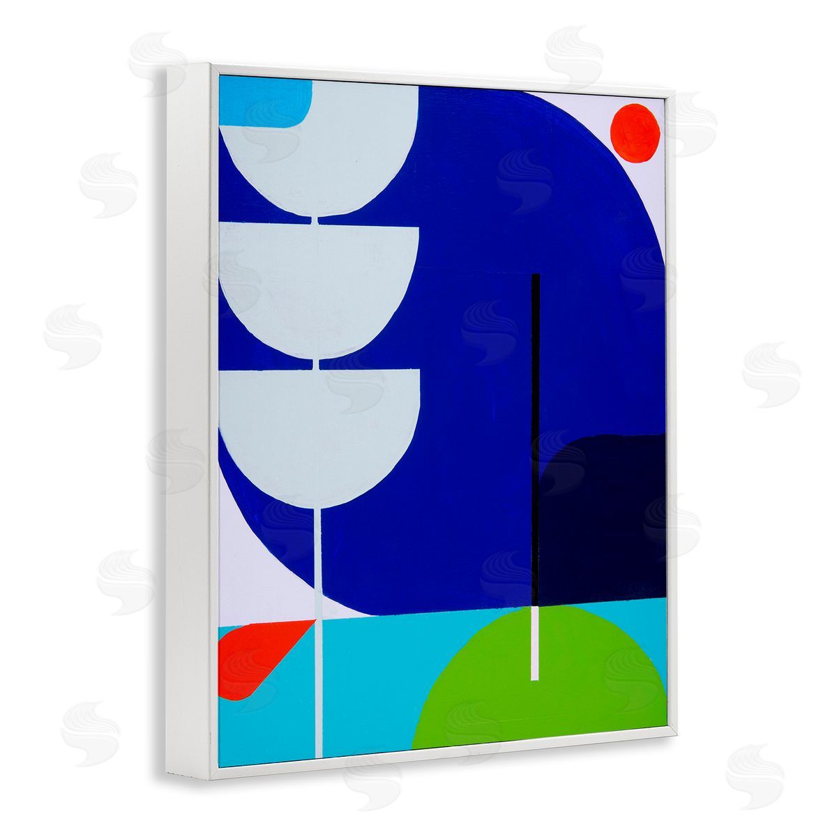 Marion Griese Blue Contemporary Shapes White Framed Giclee Wall Artside_