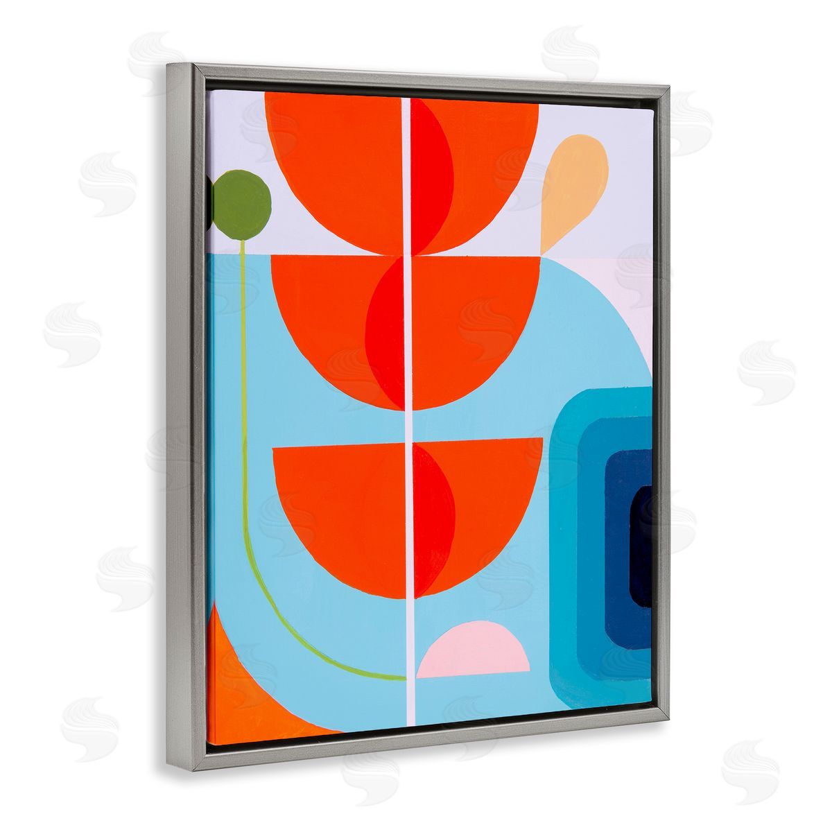 Marion Griese Red & Blue Modern Shapes Gray Floater Frame Canvas Artside_
