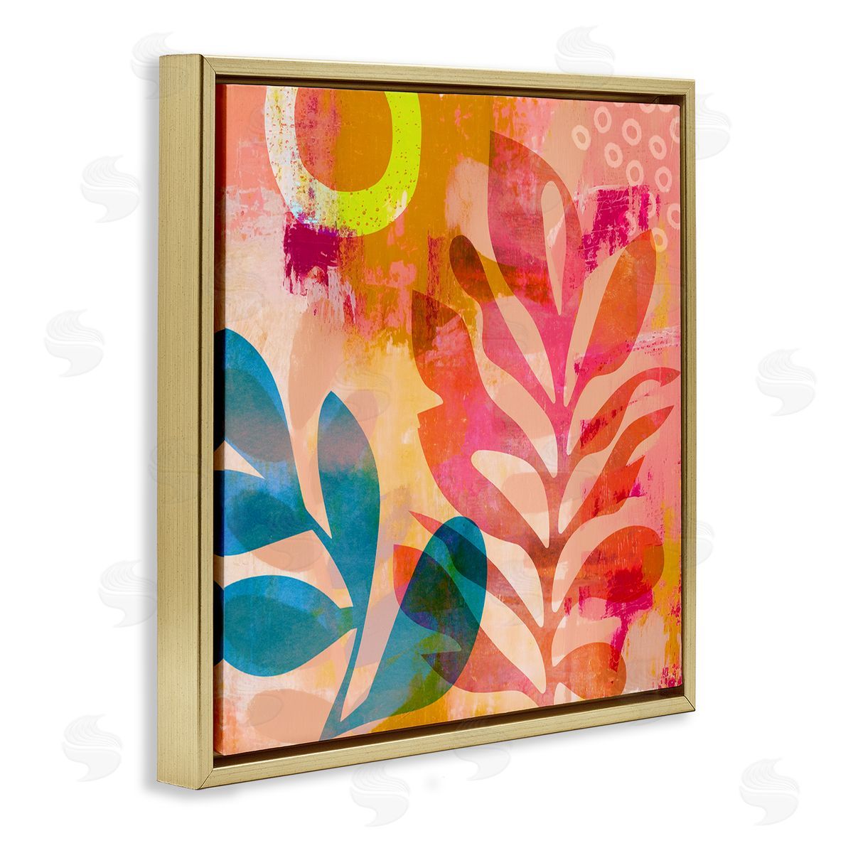 Andrea Haase Modern Leaf Shapes Gold Floater Frame Canvas Artside_