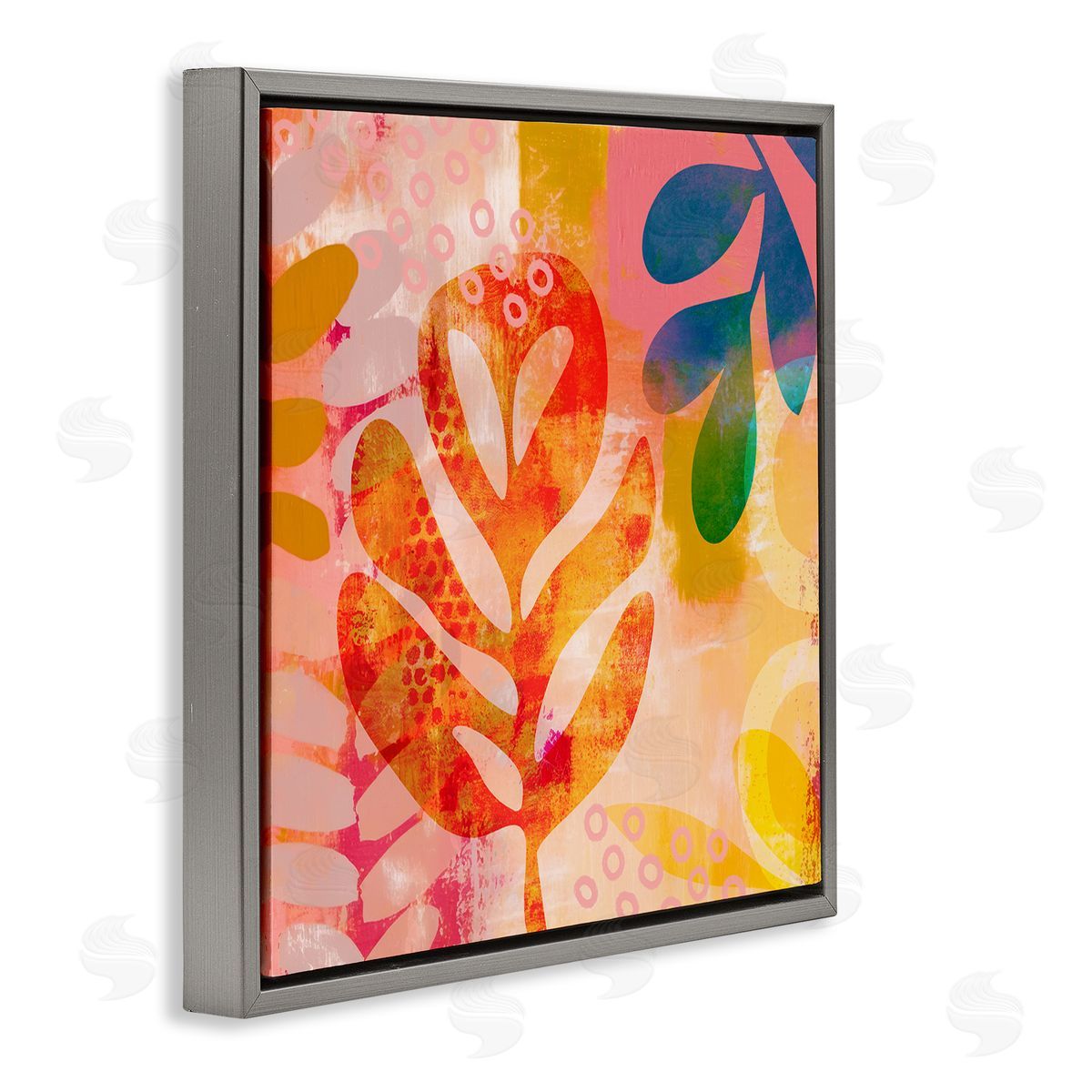 Andrea Haase Vivid Contemporary Leaves Gray Floater Frame Canvas Artside_