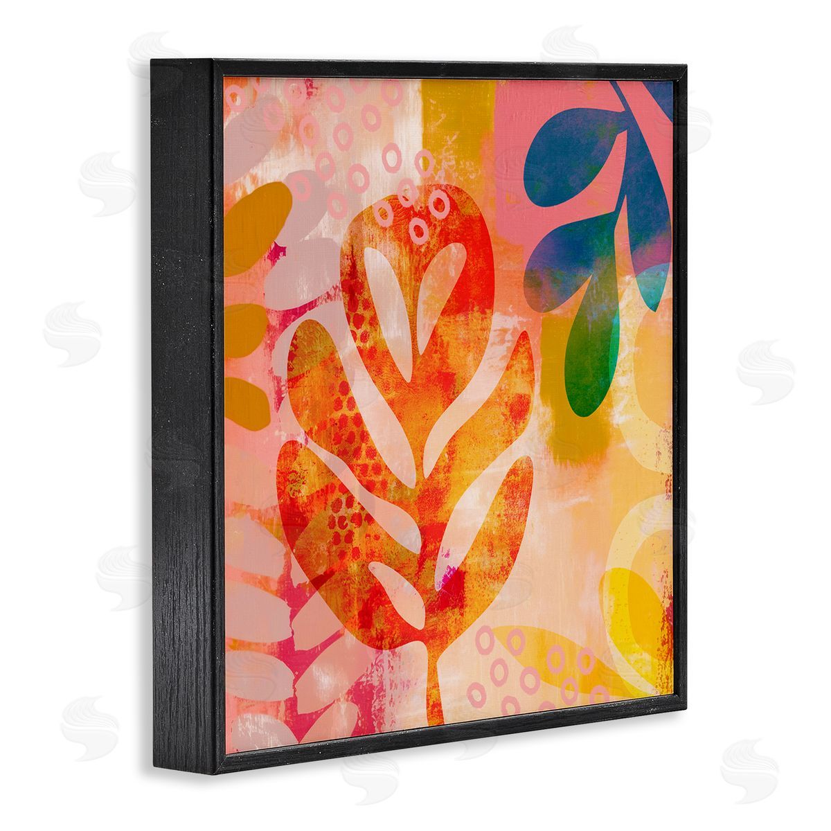 Andrea Haase Vivid Contemporary Leaves Black Framed Giclee Wall Artside_