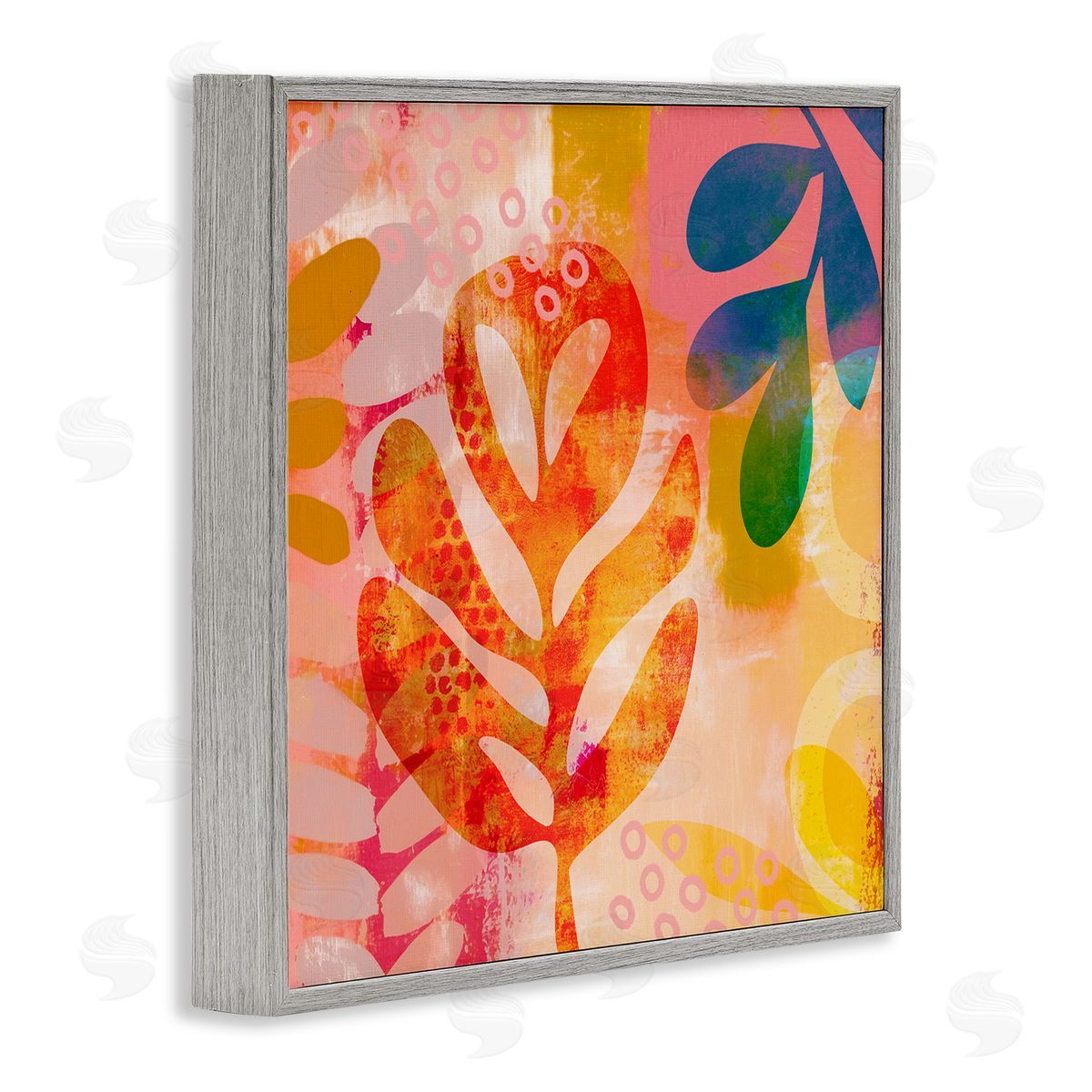 Andrea Haase Vivid Contemporary Leaves Gray Framed Giclee Wall Artside_