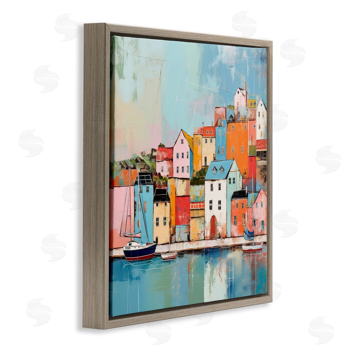 Irena Orlov Seaside Town Landscape Brown Floater Frame Canvas Artside_