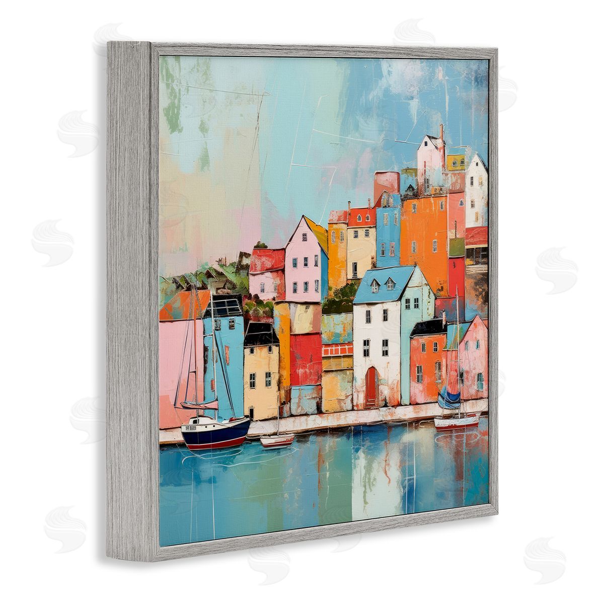 Irena Orlov Seaside Town Landscape Gray Framed Giclee Wall Artside_
