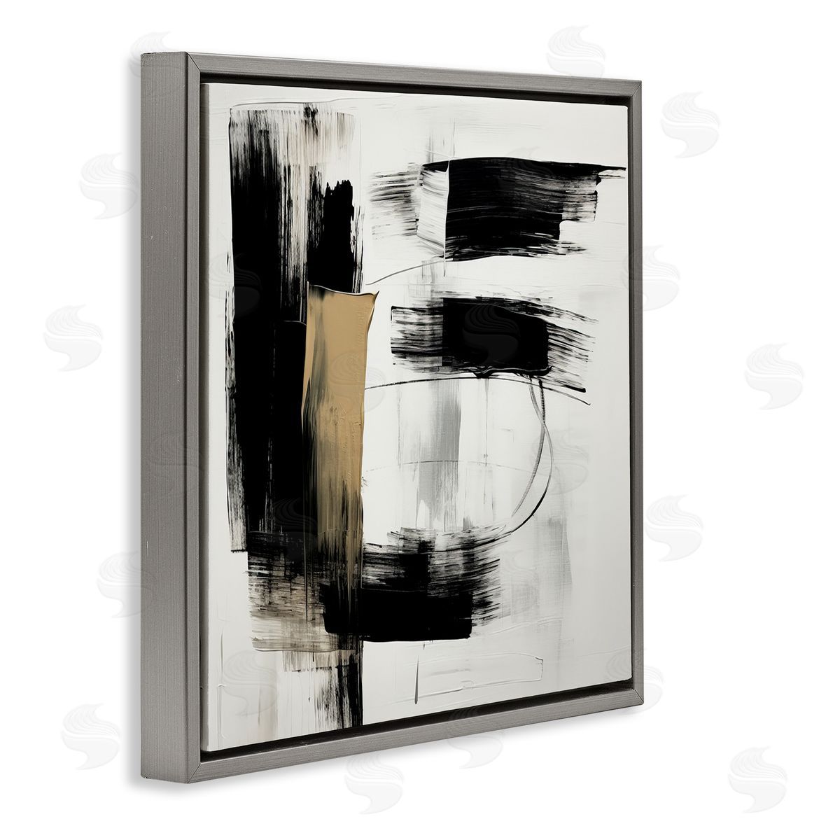 Irena Orlov Black Brush Strokes Gray Floater Frame Canvas Artside_