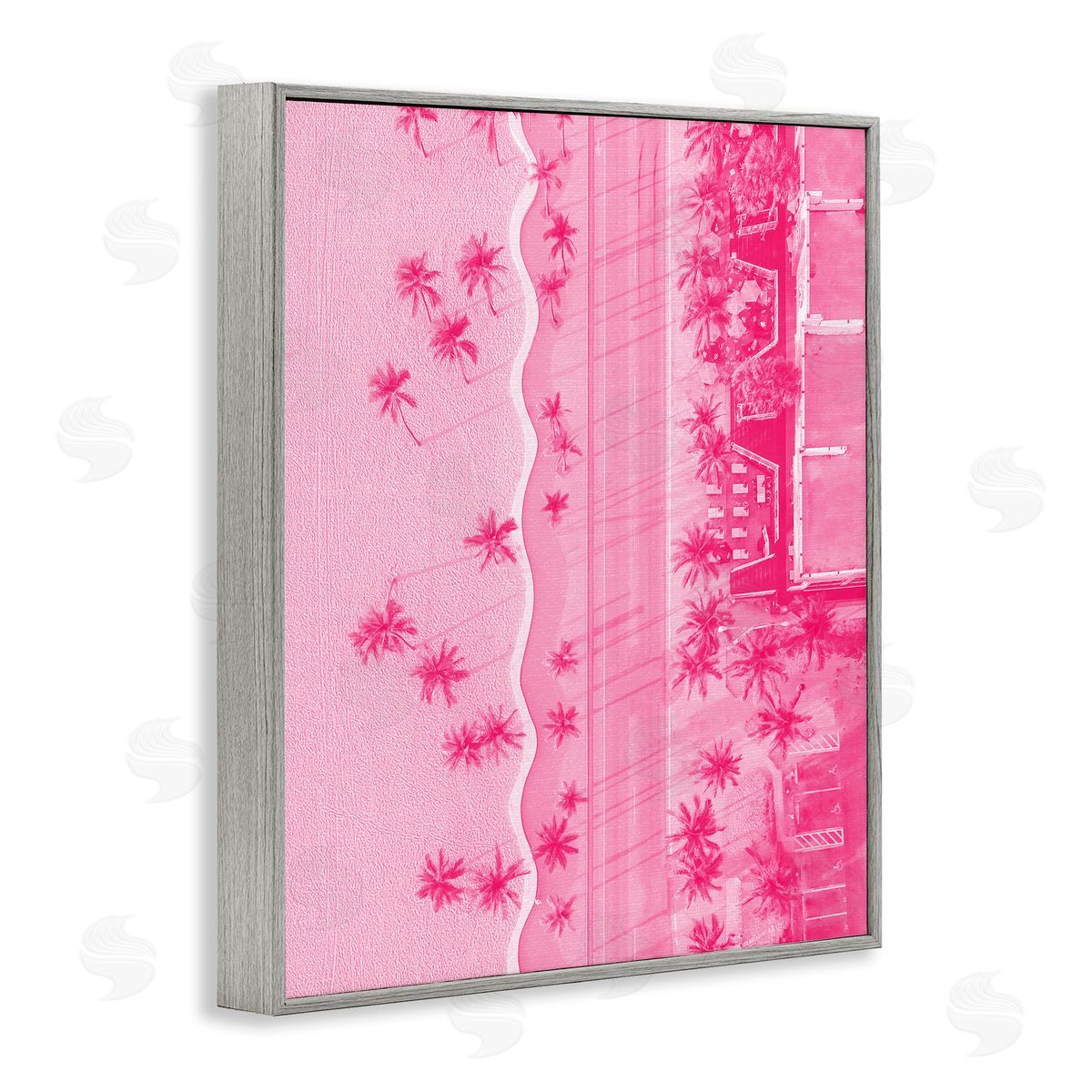 Stupell Studio Pink Aerial Tropical Landscape Gray Framed Giclee Wall Artside_
