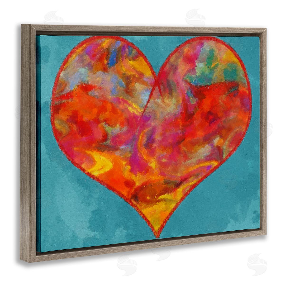 Daniel Sproul Modern Heart on Blue Brown Floater Frame Canvas Artside_