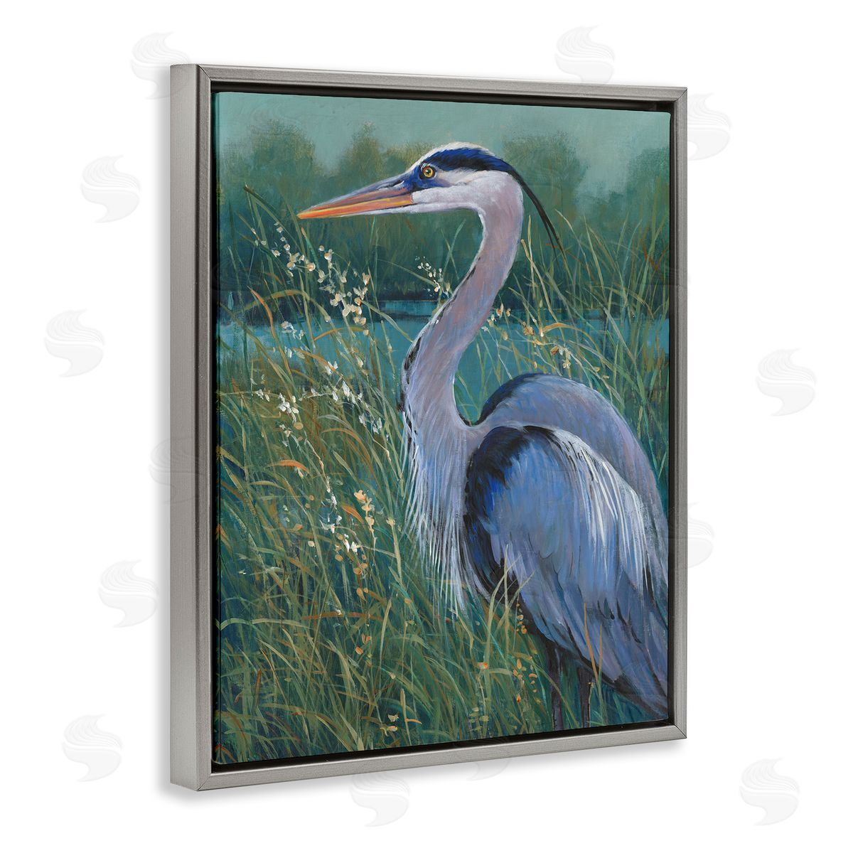 Tim O'Toole Heron at Lake Painting Gray Floater Frame Canvas Artside_