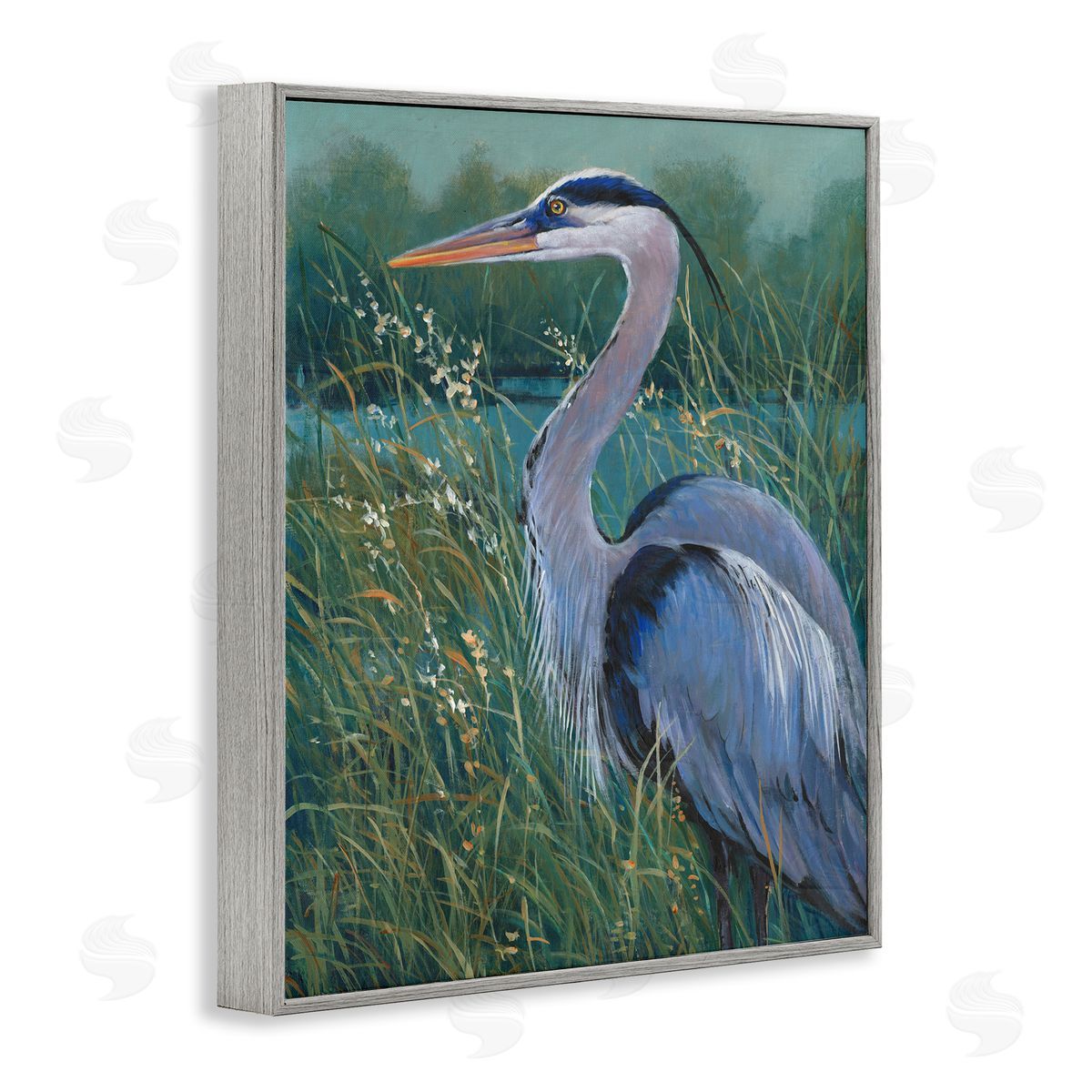 Tim O'Toole Heron at Lake Painting Gray Framed Giclee Wall Artside_