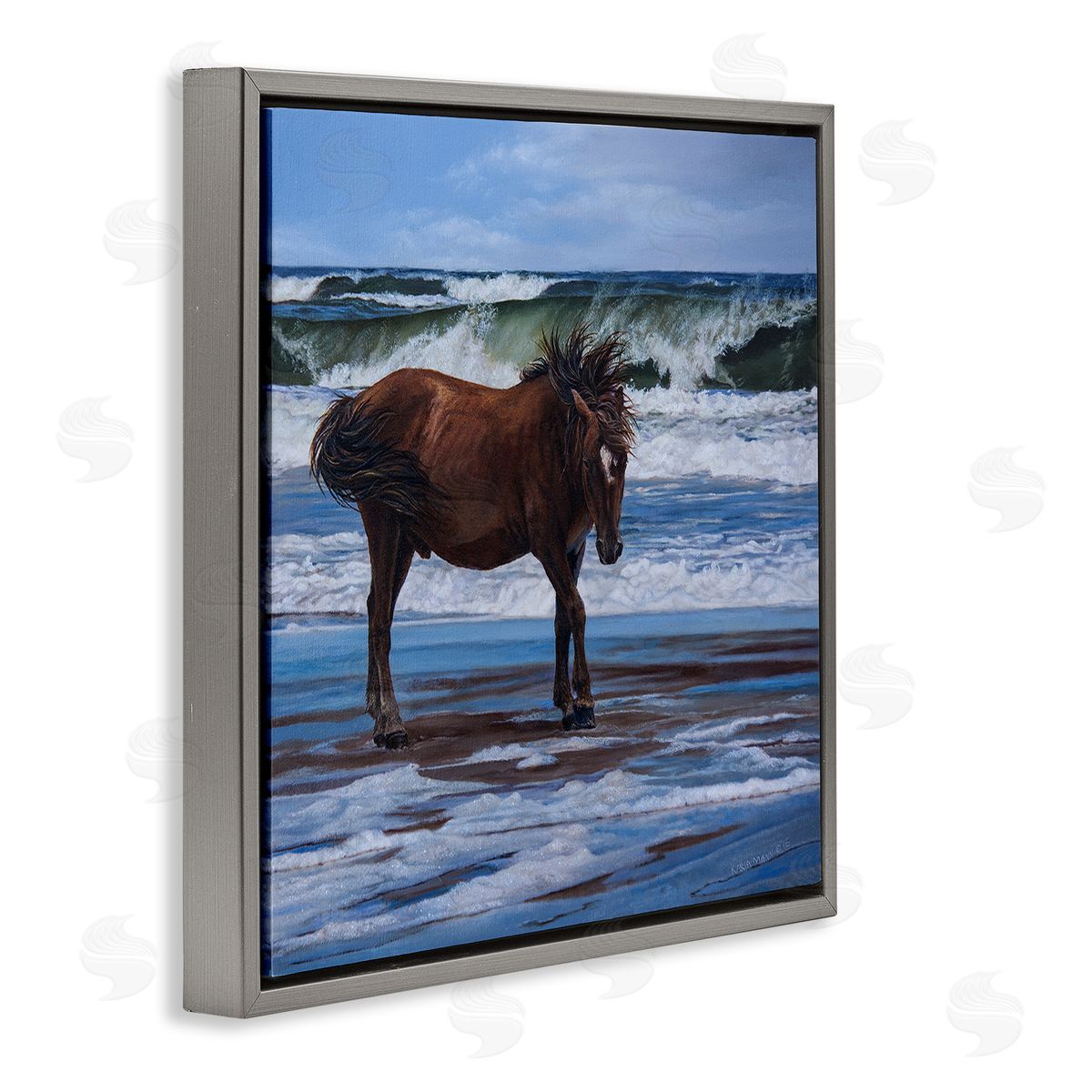 Karla Mann Horse on Ocean Shore Gray Floater Frame Canvas Artside_