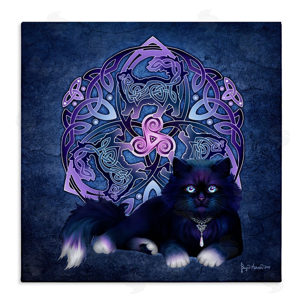 Brigid Ashwood Celtic Black Cat Fractal Canvas Wall Art