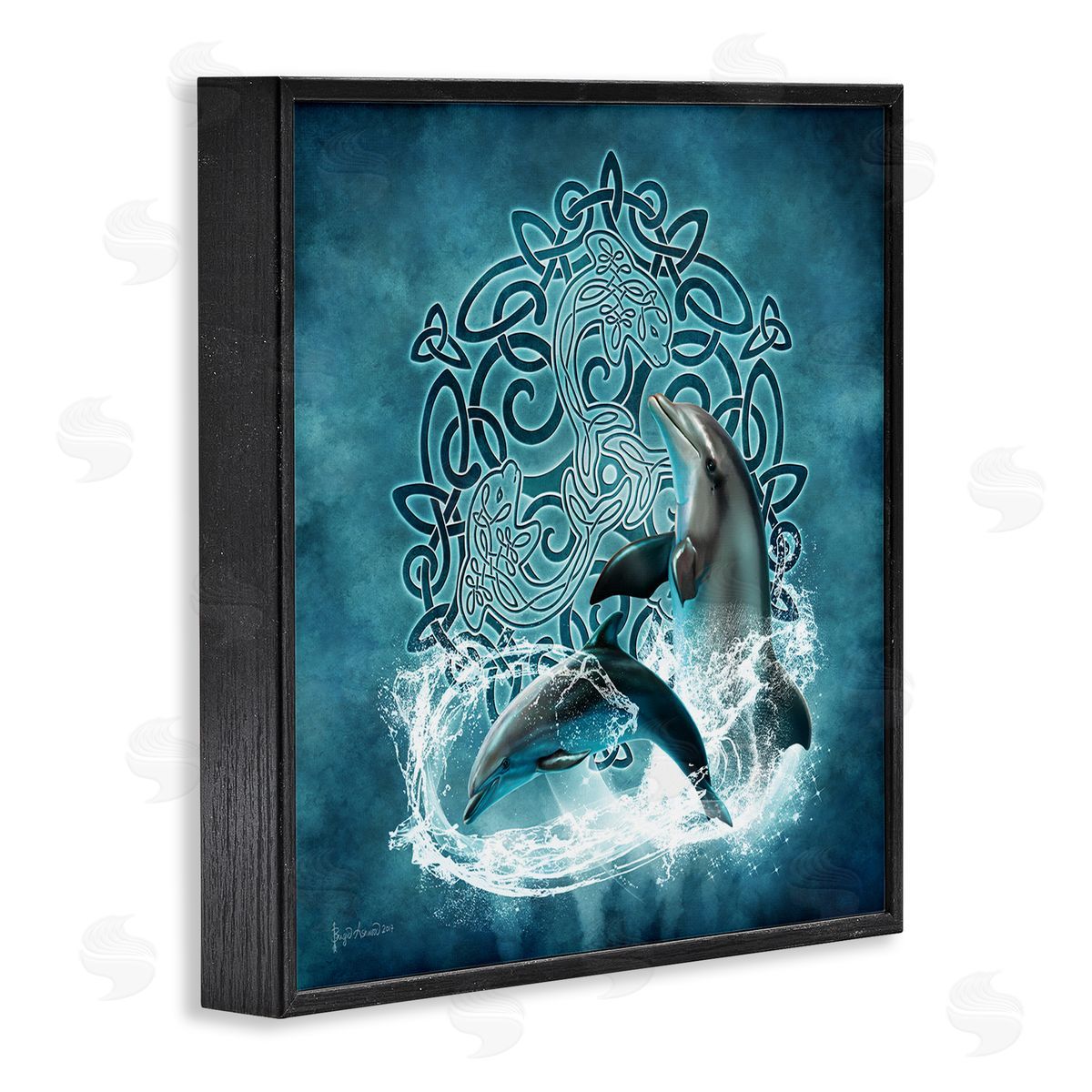 Brigid Ashwood Dolphin Celtic Knot Pattern Black Framed Giclee Wall Artside_