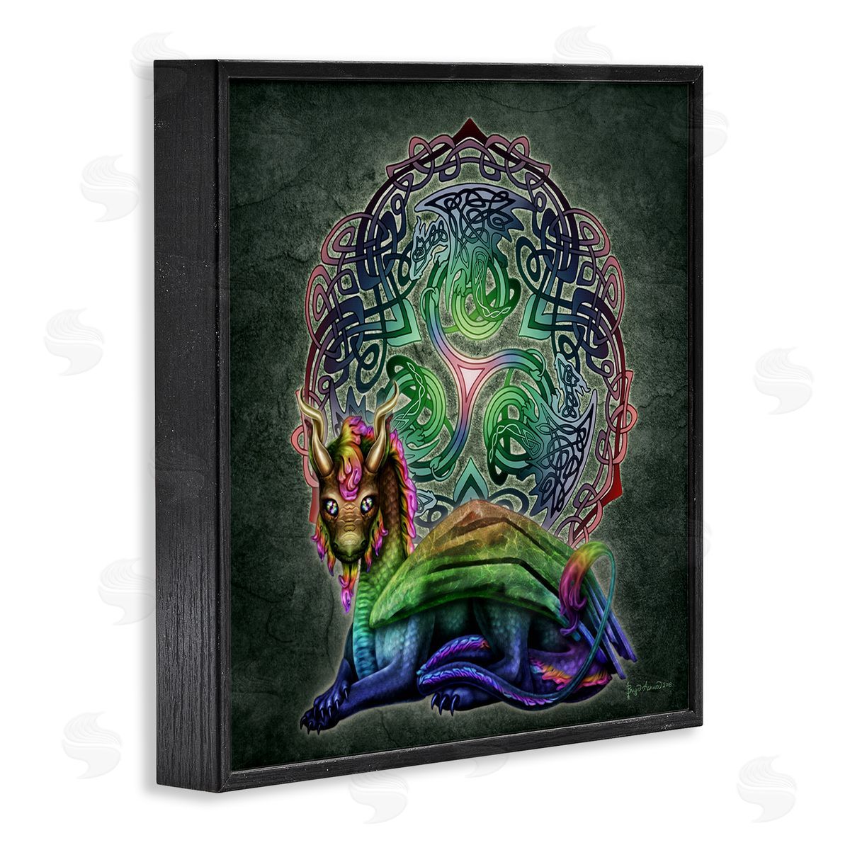Brigid Ashwood Dragon on Celtic Pattern Black Framed Giclee Wall Artside_