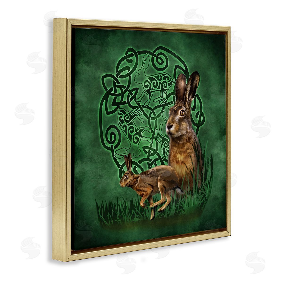 Brigid Ashwood Celtic Hare Fractal Gold Floater Frame Canvas Artside_