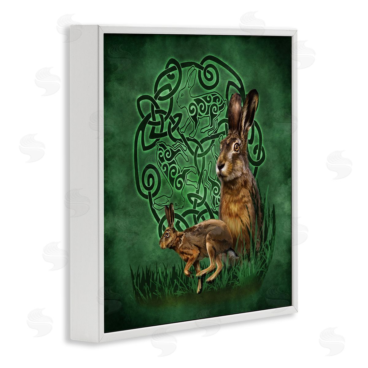 Brigid Ashwood Celtic Hare Fractal White Framed Giclee Wall Artside_