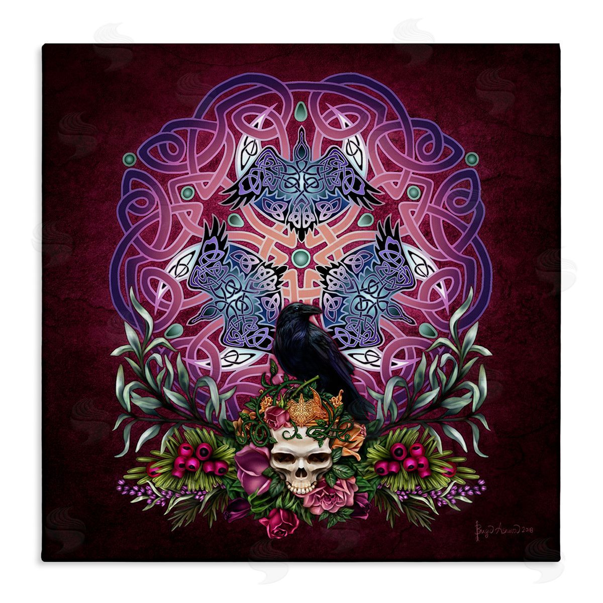 Brigid Ashwood Ravens & Celtic Knot Canvas Wall Art