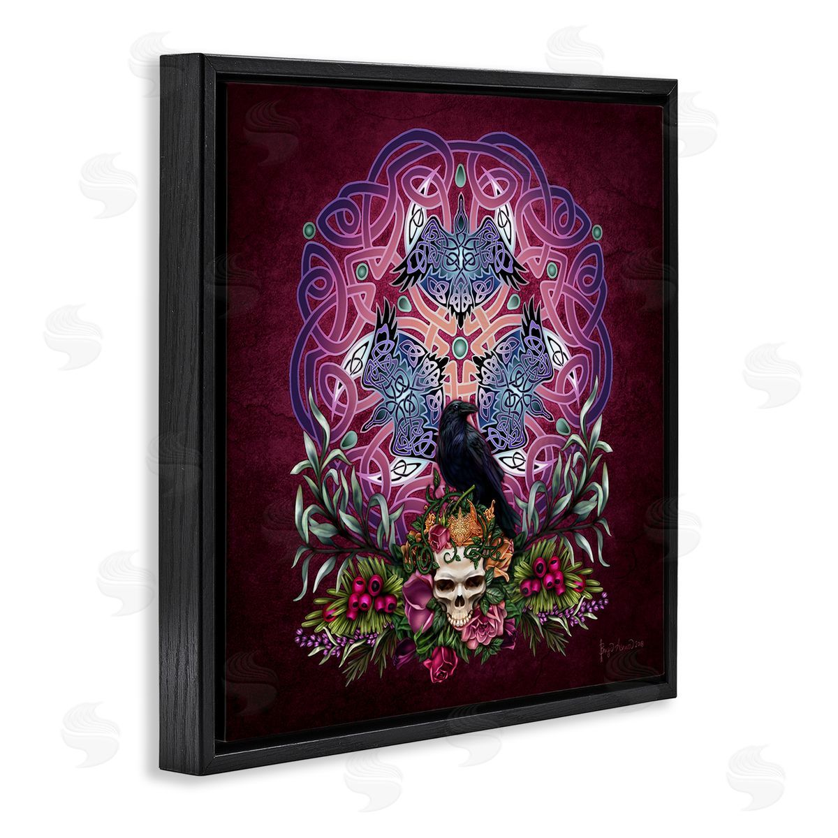 Brigid Ashwood Ravens & Celtic Knot Black Floater Frame Canvas Artside_
