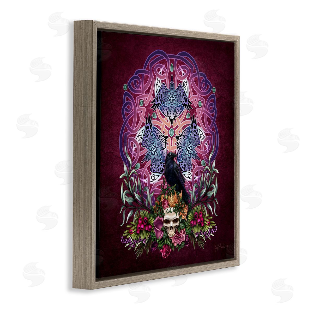 Brigid Ashwood Ravens & Celtic Knot Brown Floater Frame Canvas Artside_