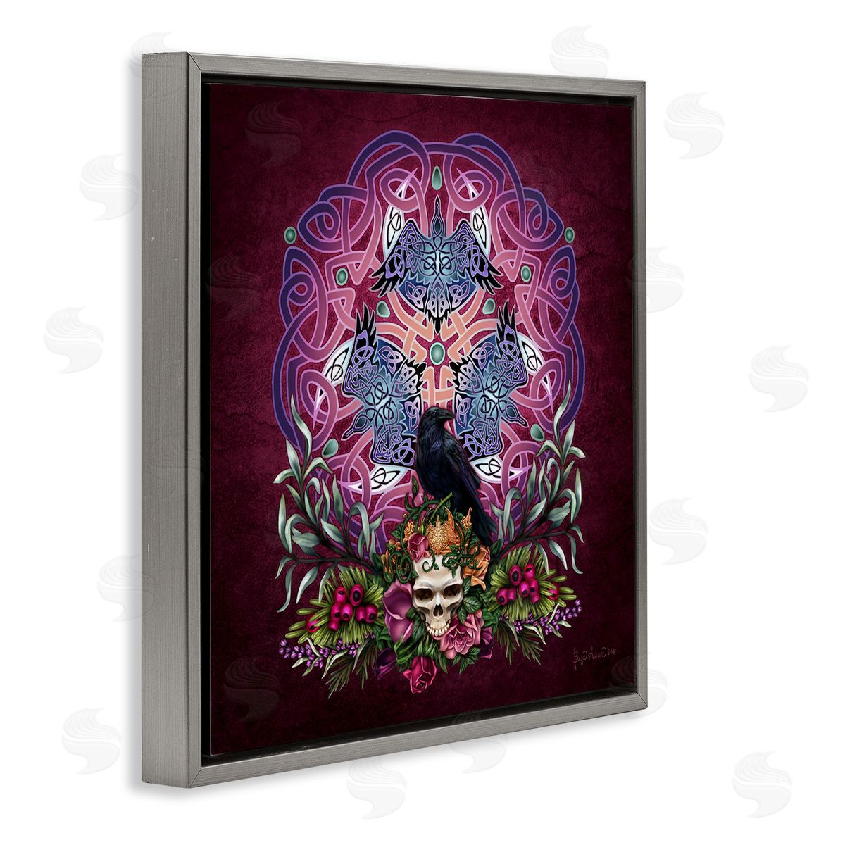 Brigid Ashwood Ravens & Celtic Knot Gray Floater Frame Canvas Artside_