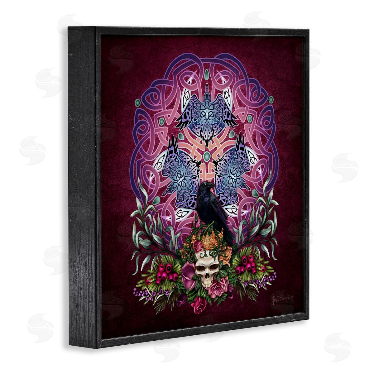 Brigid Ashwood Ravens & Celtic Knot Black Framed Giclee Wall Artside_