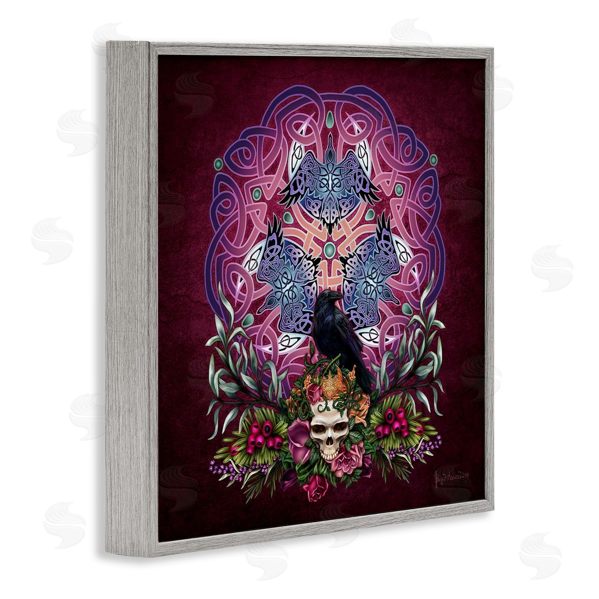 Brigid Ashwood Ravens & Celtic Knot Gray Framed Giclee Wall Artside_