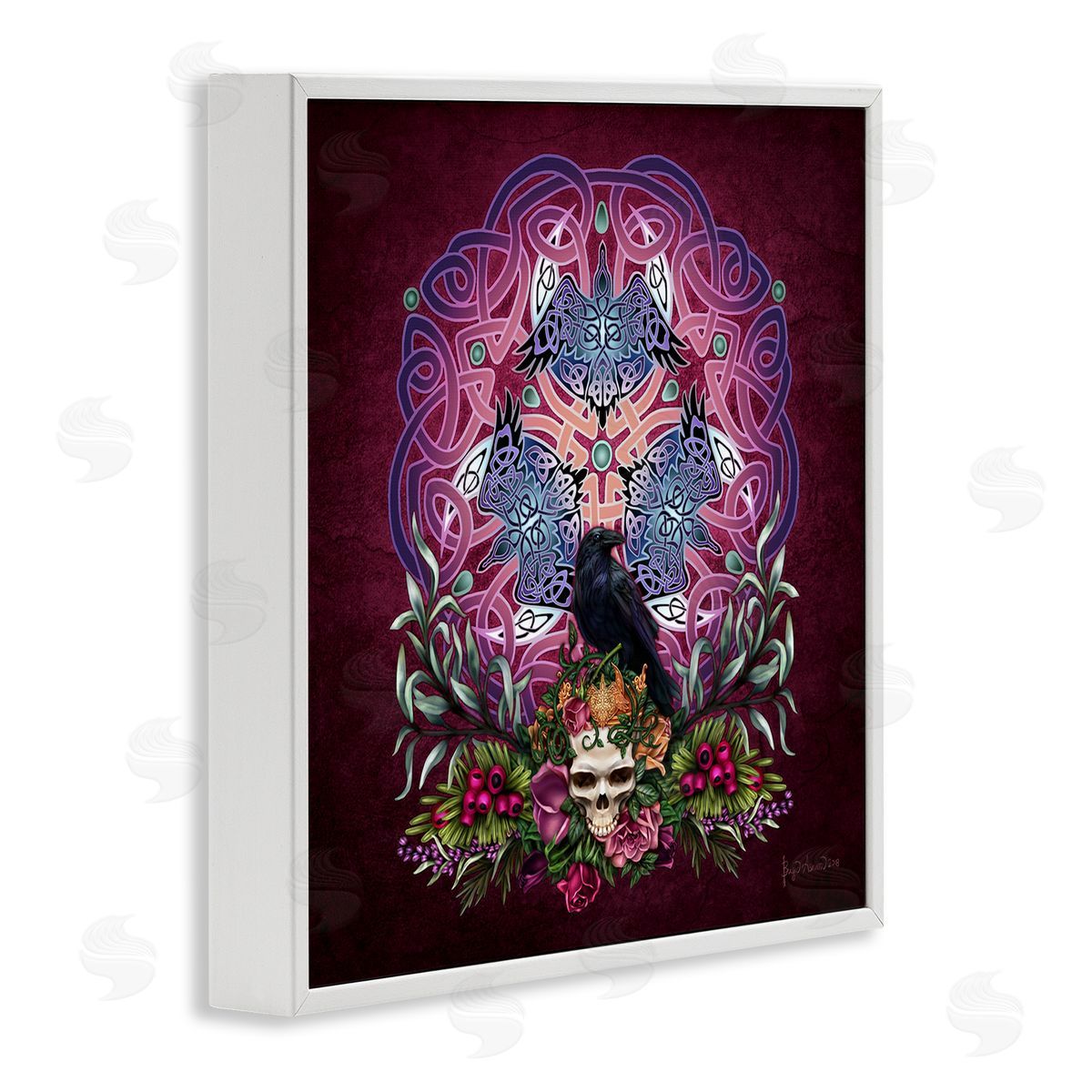 Brigid Ashwood Ravens & Celtic Knot White Framed Giclee Wall Artside_